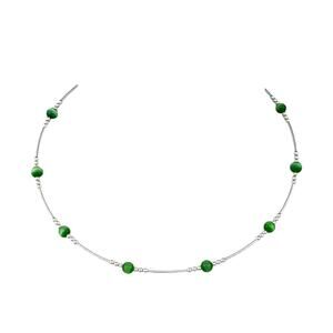 Memory Wire Green Cat's Eye Bead Choker Necklace | Sterling Silver 925 |16"